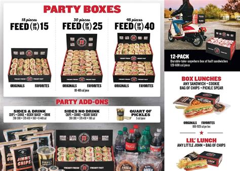 Dec 18, 2023 · Box of your choice of sandwich, bag of chips, dessert & pickle spear. . Jimmy johns catering prices
